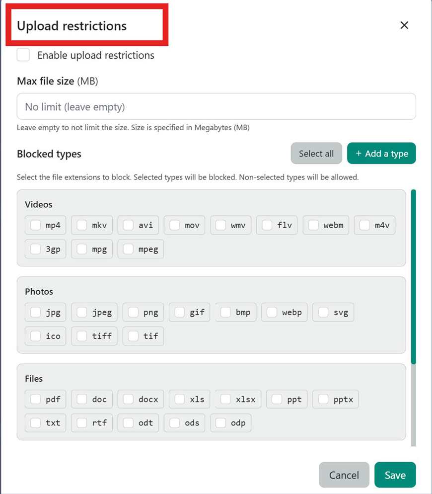 Enable upload restrictions