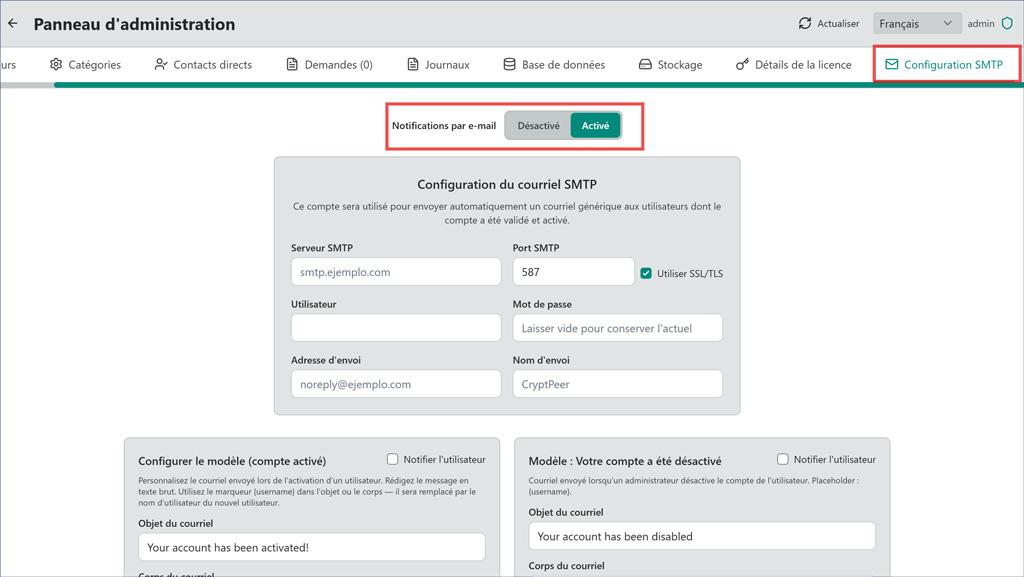 Panneau Super Admin — Configuration SMTP