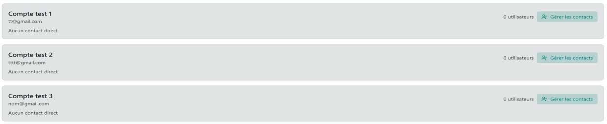 Liste des utilisateurs avec bouton Gérer les contacts